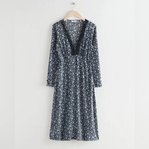& Other Stories Navy Floral Long Sleeve Dress | US Size 6